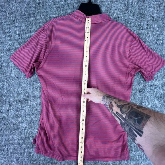 Redd Polo Shirt Mens‎ L Red Striped Peruvian Cotton Pocket Short Sleeve Collar - Picture 7 of 8